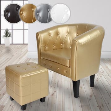 Fauteuil met armleuning - Relaxstoel - Met Hocker - Goud - M, Verzenden