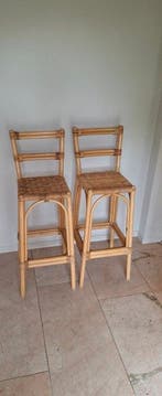 Kruk - Rattan, Bamboe - Twee vintage krukken, Antiek en Kunst