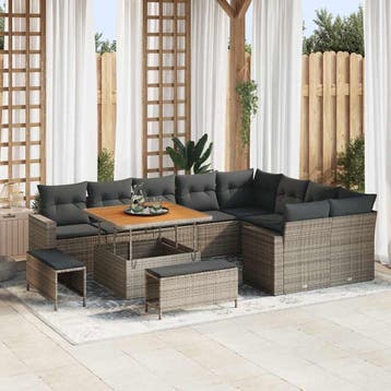vidaXL Tuinbank Set 12 st Grijs poly rattan, Verzenden