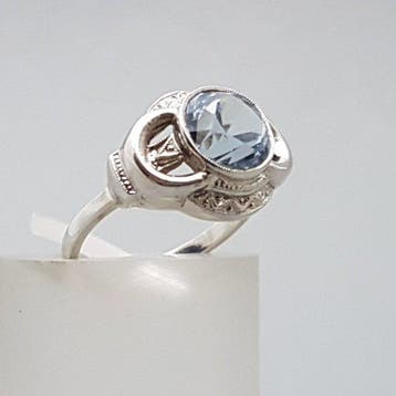 Zilver, Art Deco, Blauwe Spinel(Getest) - Ring, Antiek en Kunst