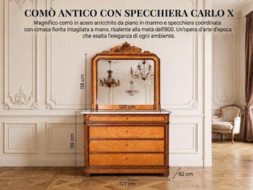 Ladekast - Knoesthout - Antieke commode met spiegel, Karel X