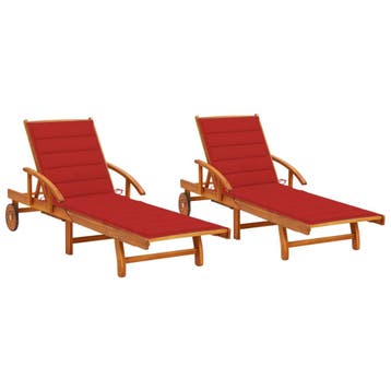 vidaXL Ligstoelen 2 st met kussens massief acaciahout, Verzenden, Nieuw
