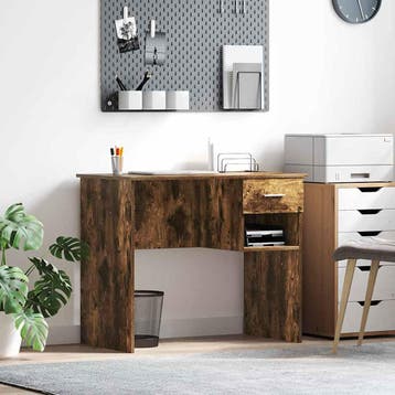 vidaXL Bureau Rook Eiken 90 x 49 x 75 cm Bewerkt hout, Huis en Inrichting, Bureaus, Verzenden, Nieuw