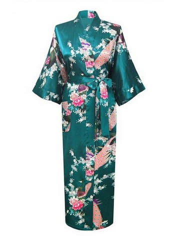 KIMU® Kimono Petrol 7/8e XL-XXL Yukata Satijn Boven dekel La, Ophalen of Verzenden, Nieuw