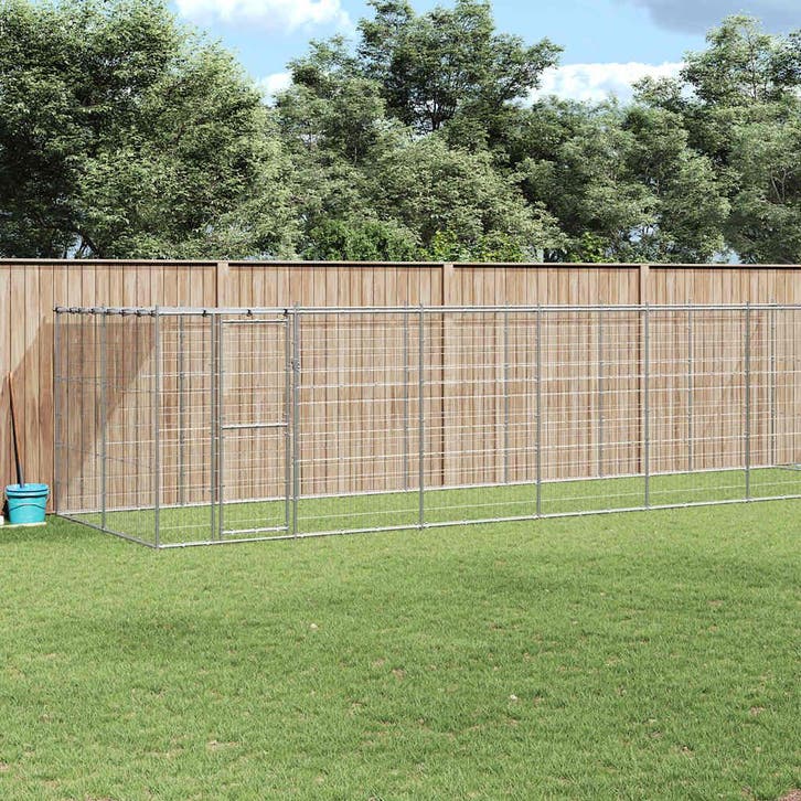vidaXL Hondenkennel met dak 16,94 m² gegalvaniseerd staal, Dieren en Toebehoren, Hondenbenches, Nieuw, Verzenden