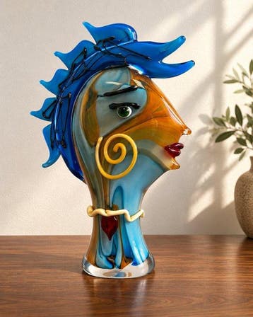 sculptuur, Art Glass Sculptuur – Expressief Vrouwenprofiel –