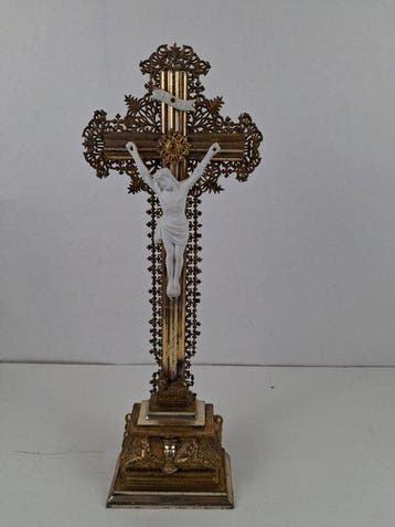 Crucifix - Hout, Porselein - 1910-1920
