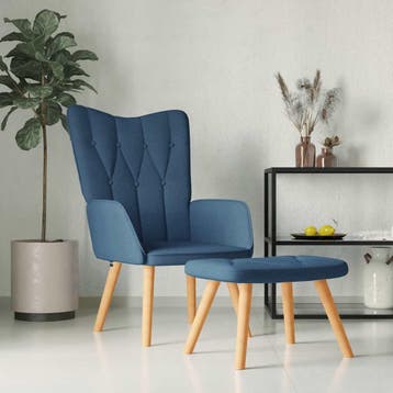 vidaXL Relaxstoel met voetenbank stof blauw, Verzenden