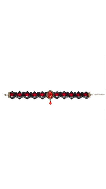 KIMU® Choker Zwart Kant Rode Steen Kanten Zwarte Collar Kett, Handtassen en Accessoires, Kettingen, Ophalen of Verzenden, Nieuw