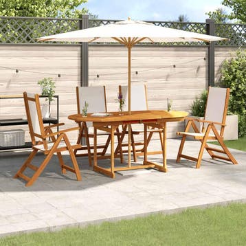 vidaXL 5-delige Tuinset massief acaciahout en textileen, Verzenden, Tuinset