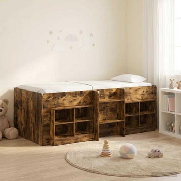 vidaXL Loft Bed Frame met Kast 3 st Gerookt eiken Bewerkt, Huis en Inrichting, Verzenden, Nieuw