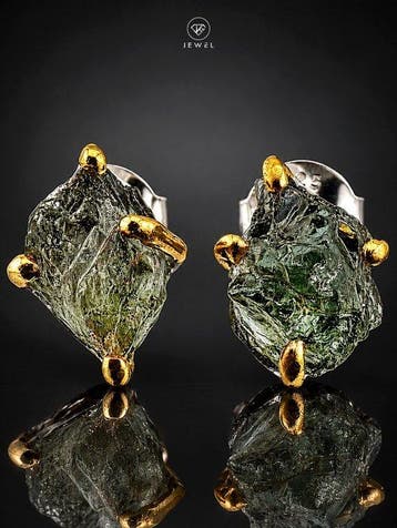 Groene tourmalijn-stud oorbellen - 925 sterlingzilver - ruwe
