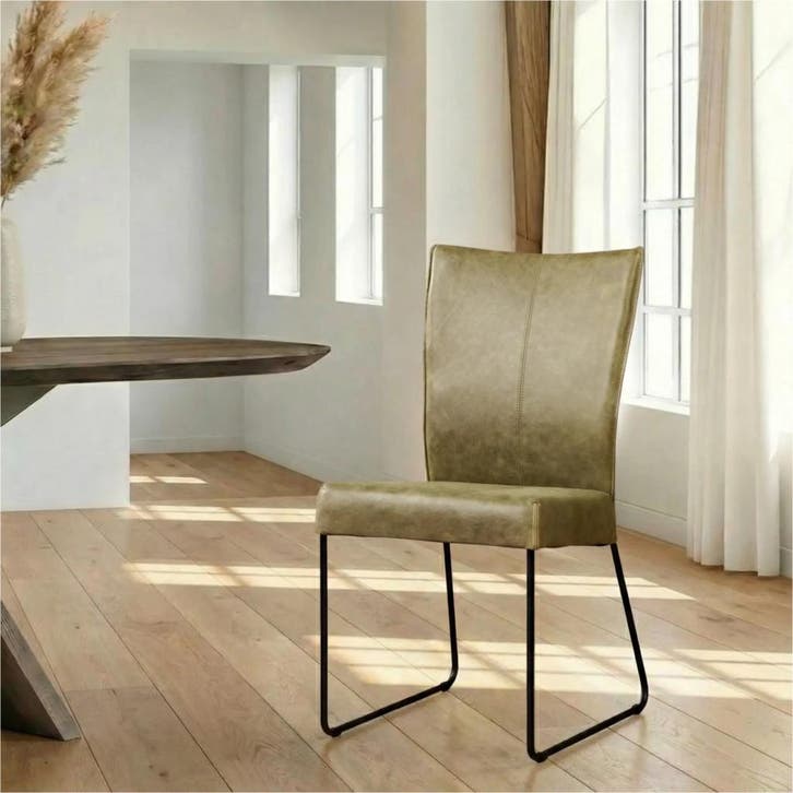 Leren eetkamerstoel Mate - Vintage Olive (olijf/groen) -, Huis en Inrichting, Stoelen, Overige kleuren, Nieuw, Leer, Ophalen of Verzenden