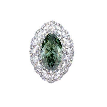 Ring - 14 karaat Witgoud - 9.42ct. tw. Groen Diamant (Fancy, Nieuw
