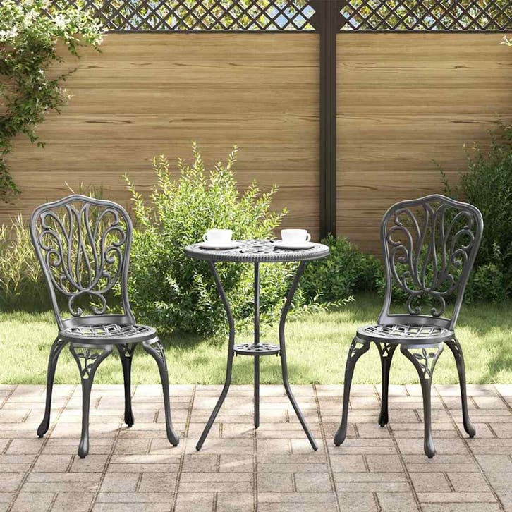 vidaXL Tuin Bistro Set 3 pcs Zwart Aluminium, Tuin en Terras, Tuinsets en Loungesets, Nieuw, Verzenden