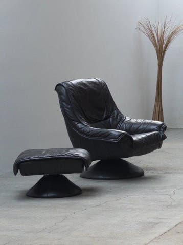 Fauteuil - Chaise pivotante Tulip avec repose-pieds - Cuir -