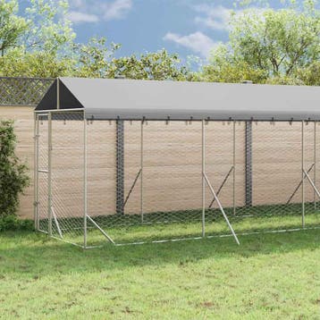 vidaXL Hondenkennel met dak 2x14x2,5 m gegalvaniseerd staal, Verzenden, Nieuw
