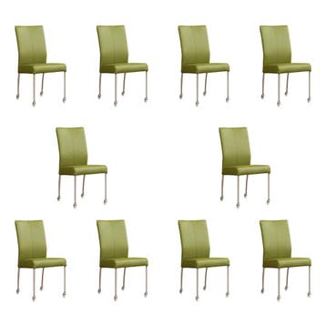 Set van 10 Leren eetkamerstoelen Comfort met wieltjes -, Ophalen of Verzenden