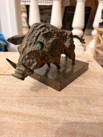sculptuur, Signed bronze warthog - 14 cm - Brons, Antiek en Kunst