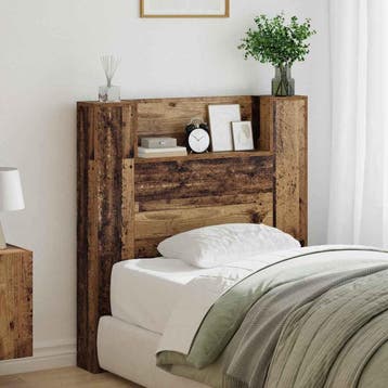 vidaXL Opslag hoofdeinde met LED Oud hout Bewerkt hout, Verzenden