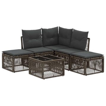 vidaXL Tuinbank Set 6 pcs Grijs poly rattan, Tuin en Terras, Tuinsets en Loungesets, Verzenden, Nieuw
