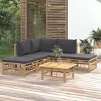 vidaXL 6-delige Loungeset met kussens bamboe donkergrijs, Verzenden, Loungeset