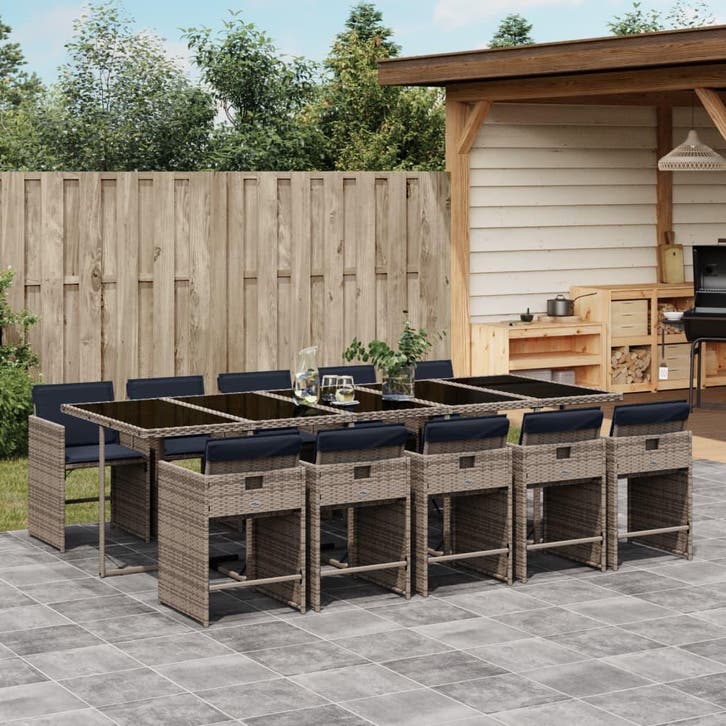 vidaXL 11-delige tuinset met kussens, grijs polyrotan, Jardin & Terrasse, Ensembles de jardin, Envoi