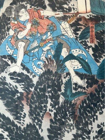 Night Attack at Horikawa – 1847-48 - Ukiyo-e woodblock print, Antiek en Kunst