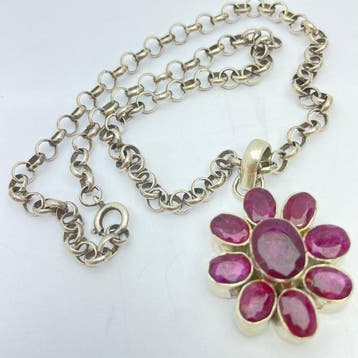 Zonder minimumprijs - Ketting met hanger Zilver Robijn -, Handtassen en Accessoires