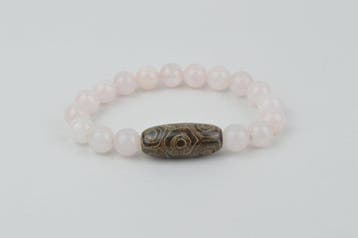 Tibetaanse DZI-kraal en Roze Kwarts - Armband