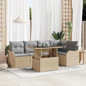 vidaXL Tuinbank Set met kussen met kussen 6 pcs Beige Poly, Verzenden
