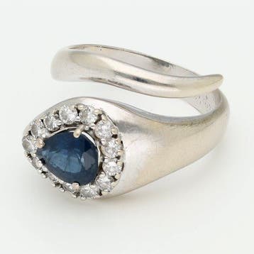 Ring - 18 karaat Witgoud Diamant (Natuurlijk) - Saffier