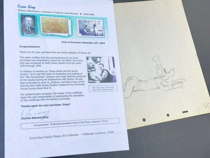 Walt Disney - Vintage Goofy productietekening - Made by, Verzamelen, Disney