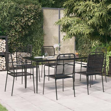 vidaXL 7-delige Tuinset katoenen touw en staal zwart, Tuin en Terras, Verzenden, Nieuw, Tuinset