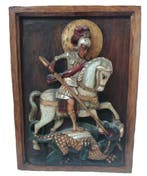 Snijwerk, Heiligen Georg auf einen Pferd - 39 cm - Hout -