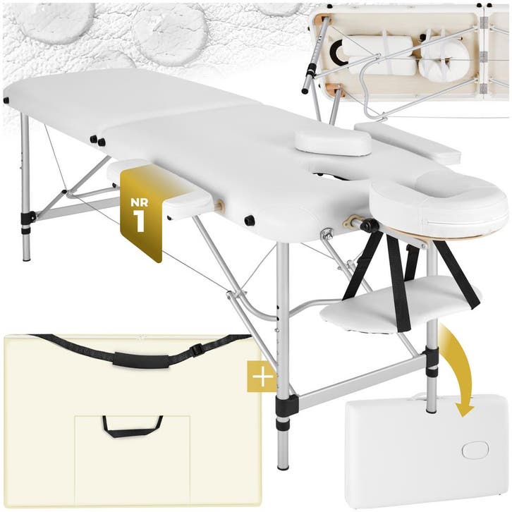 Massagetafel 2 zones met matras en aluminium frame - wit, Sport en Fitness, Massageproducten, Verzenden