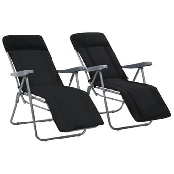 vidaXL Tuinstoelen met kussen inklapbaar 2 st zwart, Verzenden, Nieuw