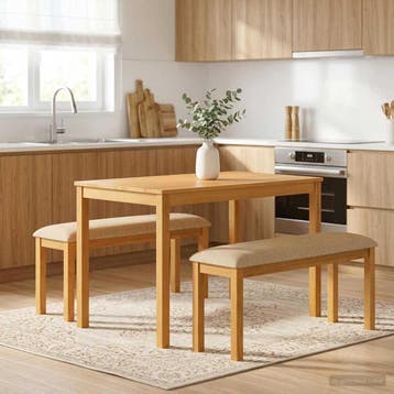 vidaXL Eetbank 95 x 32 x 45 cm Massief Eikenhout Beige, Huis en Inrichting, Verzenden, Nieuw