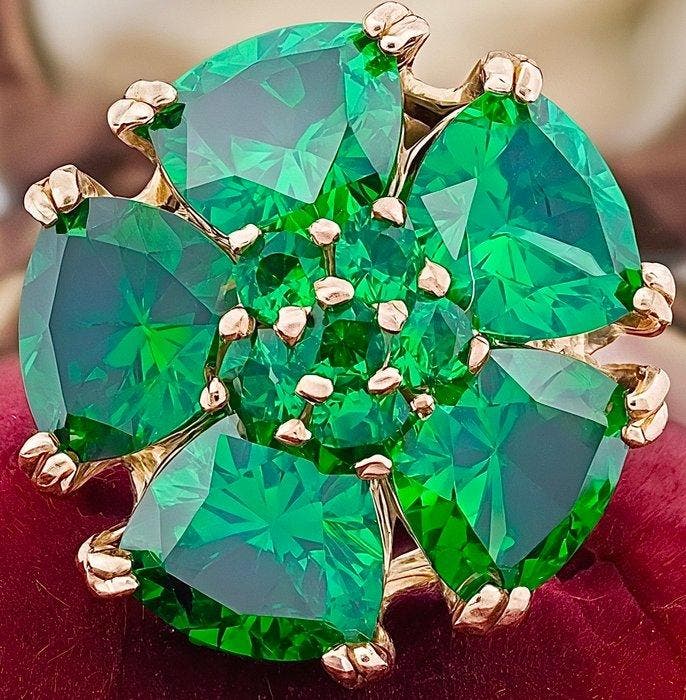 Zonder minimumprijs - Ring - 9 kt. Roségoud, Zilver Smaragd, Handtassen en Accessoires, Ringen