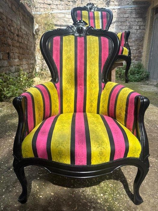 Fauteuil - Hout, Textiel - Paar fauteuils in Neo-Barok stijl, Antiek en Kunst, Curiosa en Brocante