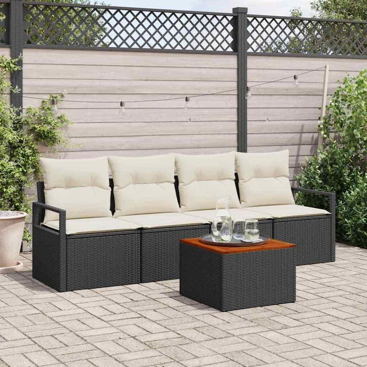 vidaXL Tuinbank Set 5 st Zwart poly rattan, Tuin en Terras, Tuinsets en Loungesets, Nieuw, Verzenden