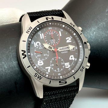 Seiko - Chronograph 100M – Military Style – Black Dial -