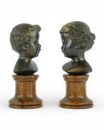 sculptuur, Antique Busts of Boy and Girl - 15 cm - Brons,