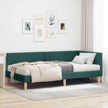 vidaXL Hoekbedframe met Matras 2 st Donkergroen 80 x 200 cm, Verzenden
