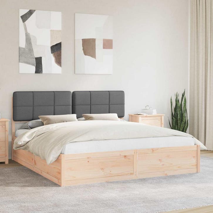 vidaXL Bedframe met Gevoerde Hoofdbord Donkergrijs 180 x 200, Huis en Inrichting, Slaapkamer | Bedden, Nieuw, Verzenden