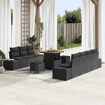 vidaXL Tuinbank Set 10 st 9-Aantal zitplaatsen Zwart Poly, Verzenden, Nieuw