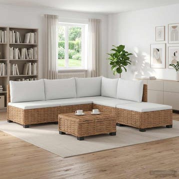 vidaXL 6 st Rieten Loungeset met Kussens GENDT Natuurlijk, Verzenden