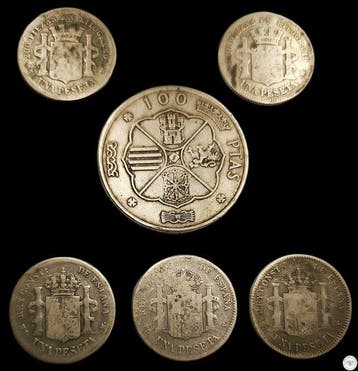 Espagne. 1-100 Peseta 1869-1966 (Lot of 6 silver coins)