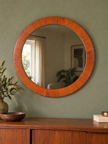 Wandspiegel - Glas, Hout - Mid century halspiegel