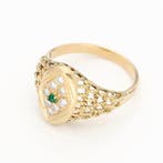 Bague - 18 carats Or jaune - Diamant - Émeraude., Bijoux, Sacs & Beauté, Bagues